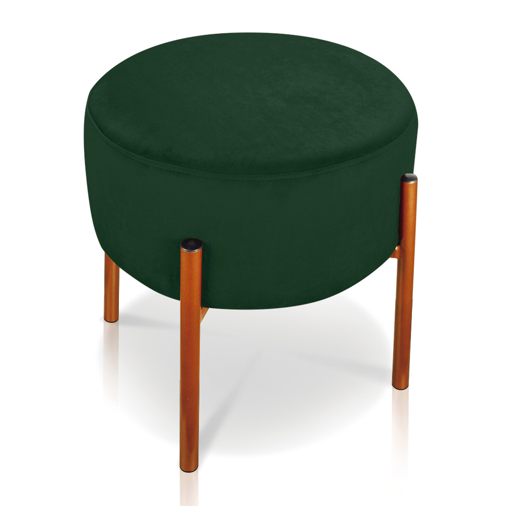 Kit 02 Puffs Iron Suede Verde Base Metálica Cobre - D'Rossi