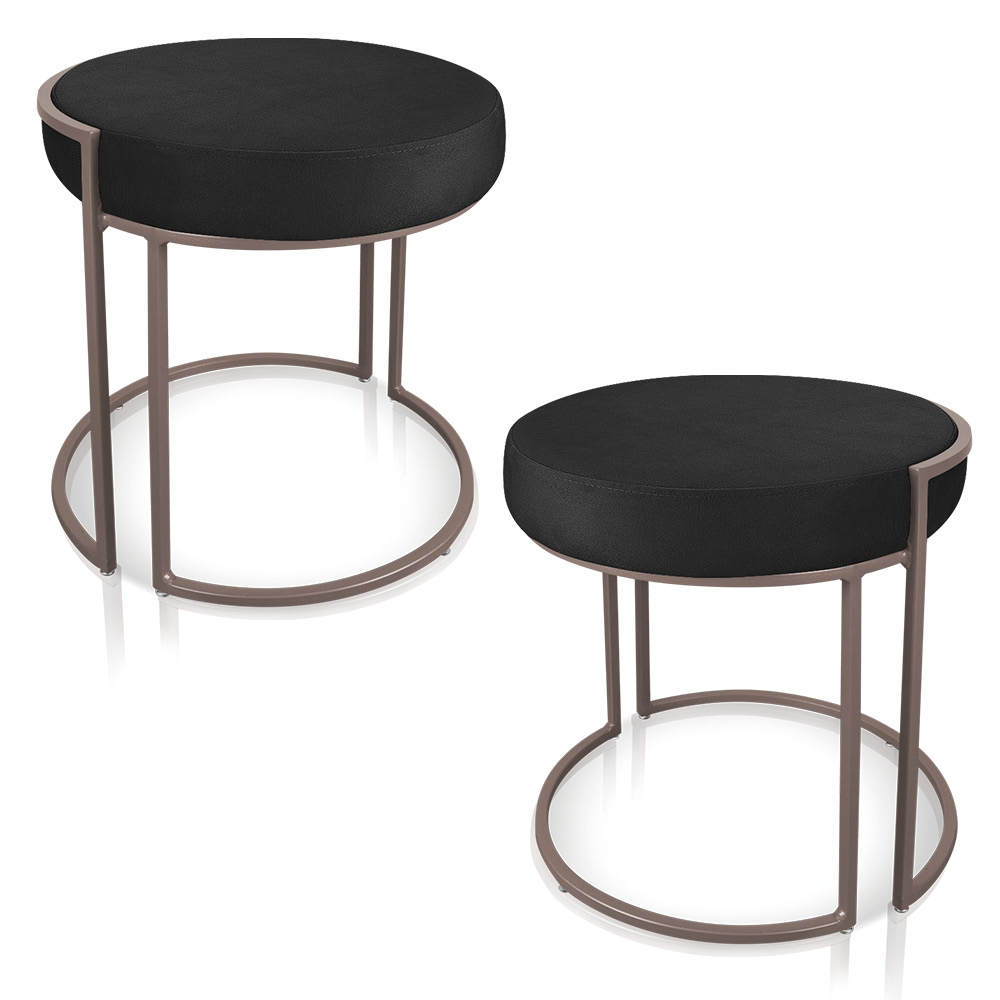 Kit 02 Puffs Love Suede Preto Base Industrial Cobre - D'Rossi