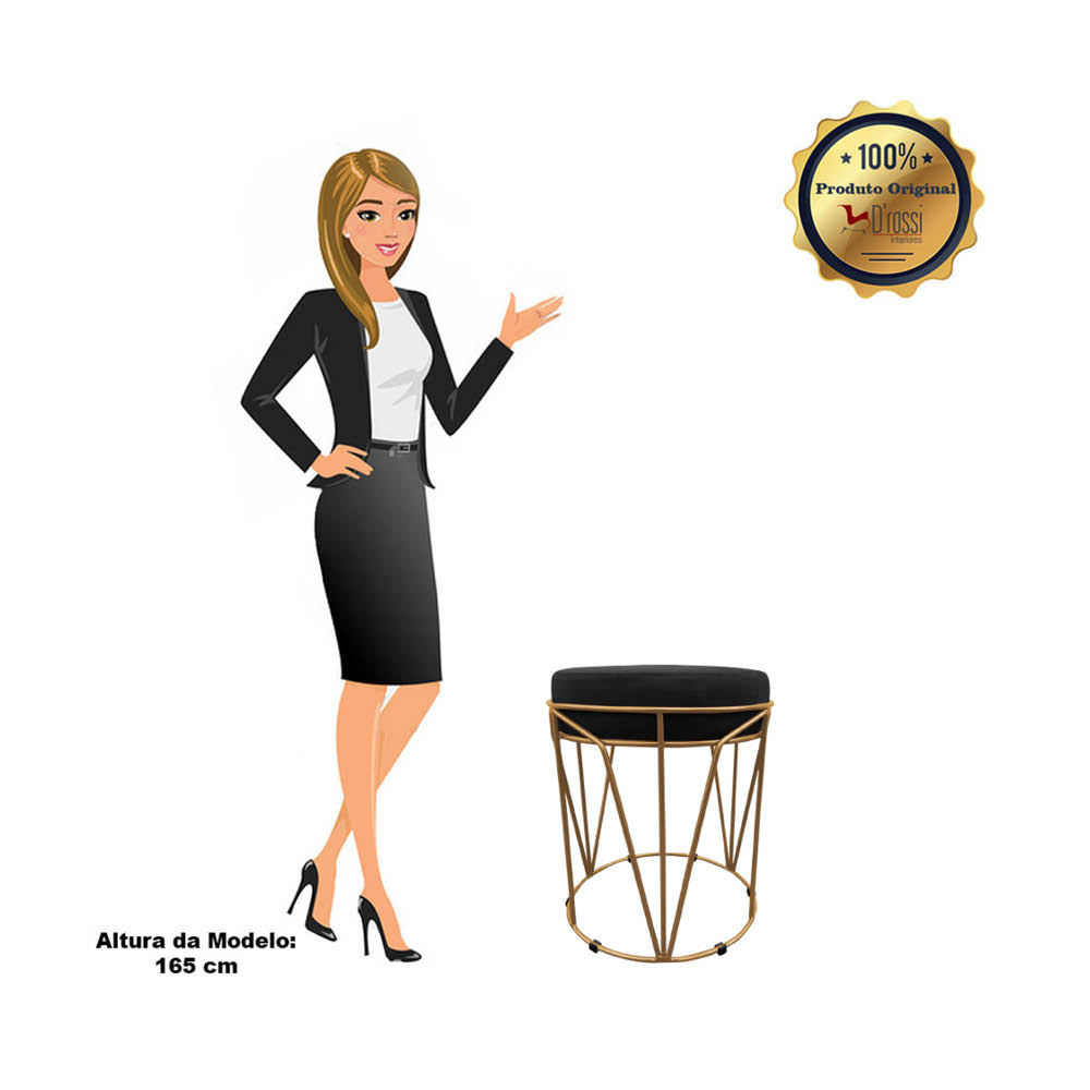 Kit 02 Puffs Multiuso com Mesa Babu 2 em 1 Suede Preto Base Dourado - D'Rossi