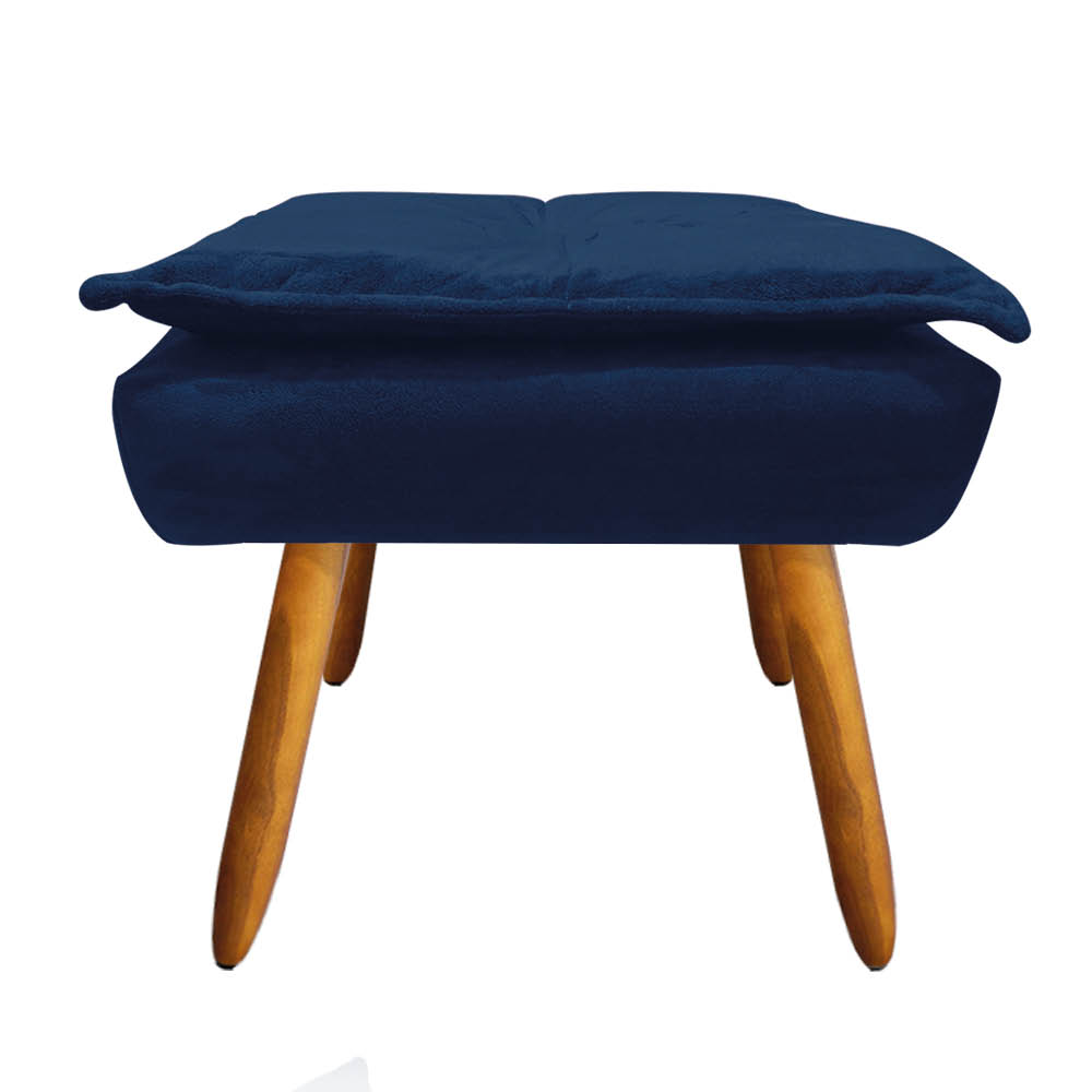 Kit 02 Puffs Opala Suede Azul Marinho Pés Palito Castanho D'Rossi