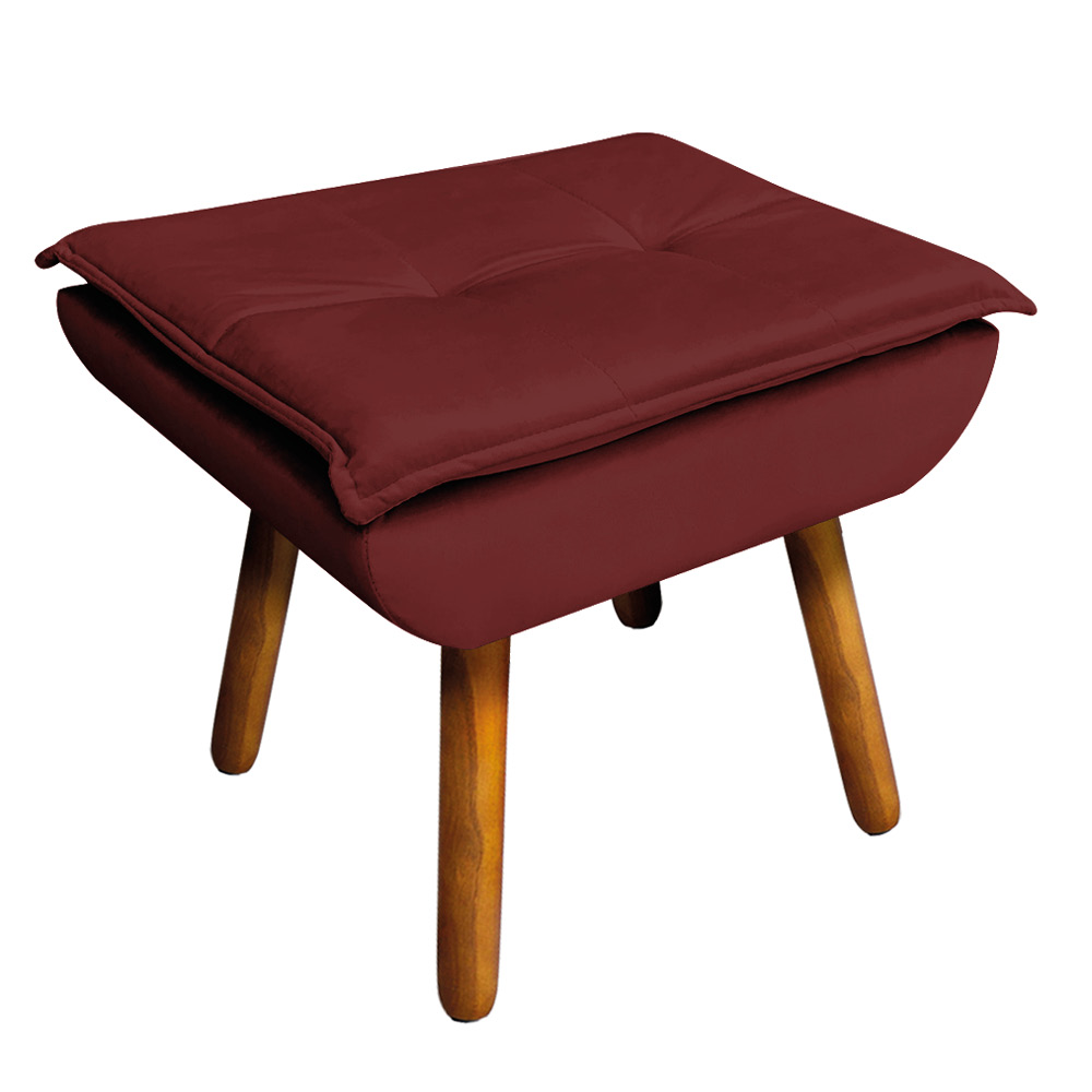 Kit 02 Puffs Opala Veludo Marsala Pés Palito Castanho - D'Rossi