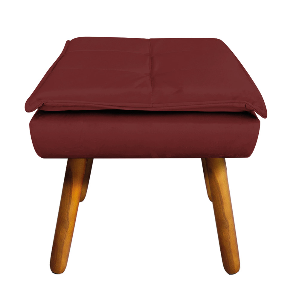 Kit 02 Puffs Opala Veludo Marsala Pés Palito Castanho - D'Rossi