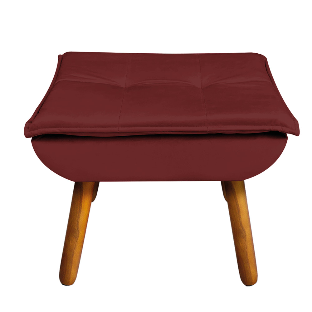 Kit 02 Puffs Opala Veludo Marsala Pés Palito Castanho - D'Rossi