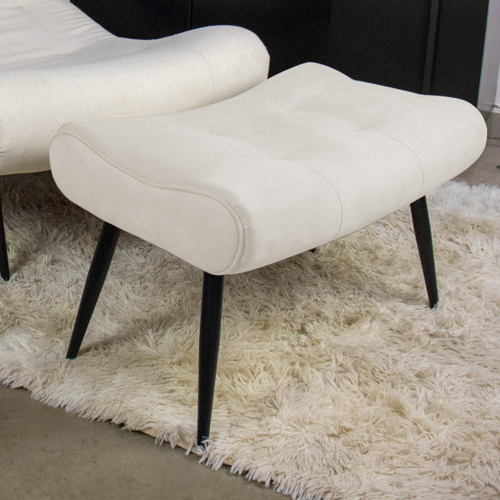 Kit 02 Puffs Sher Linho Bege A19 Pés Palito de Ferro - D'Rossi