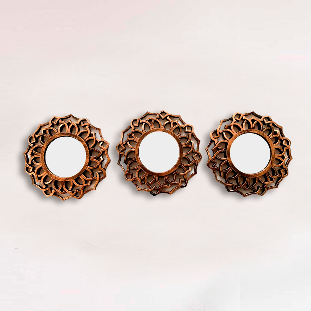 Kit 03 Espelhos Decorativo Moldura Redonda Bronze - D'Rossi