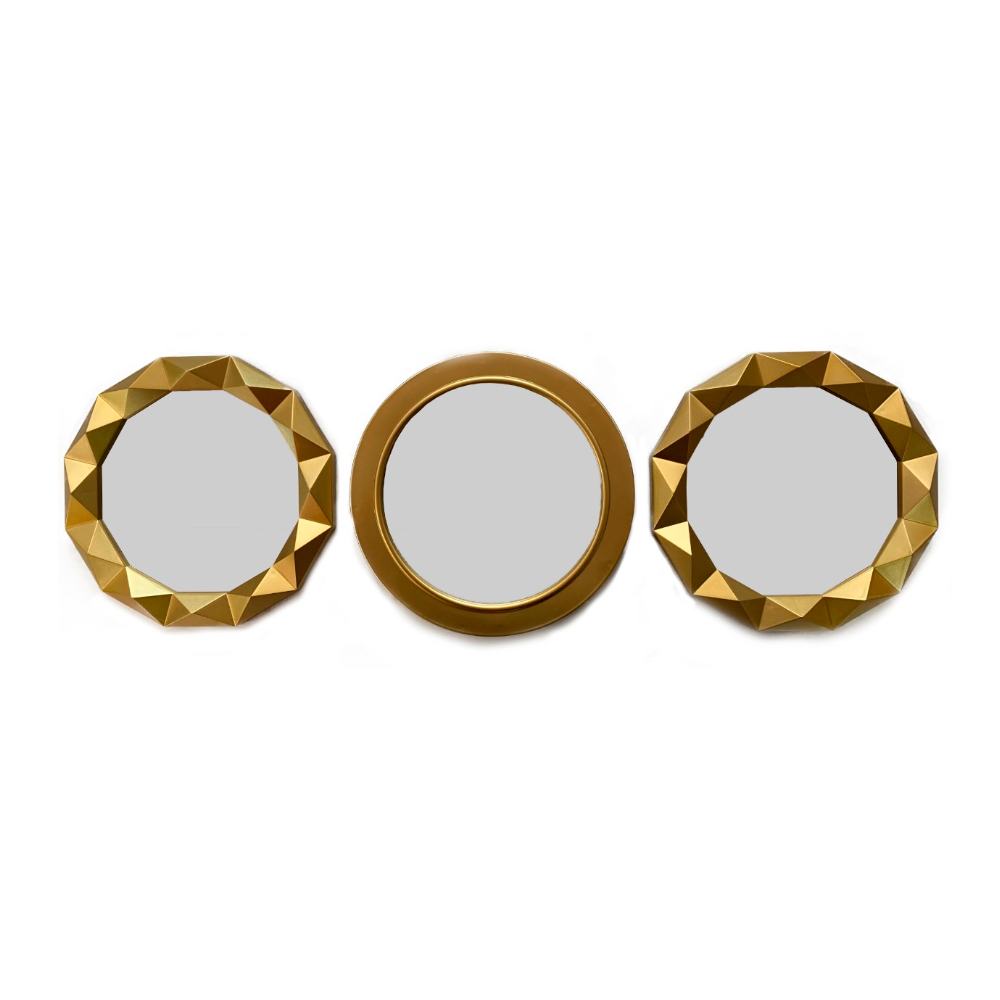 Kit 03 Espelhos Decorativo Moldura Redonda Dourado - D'Rossi