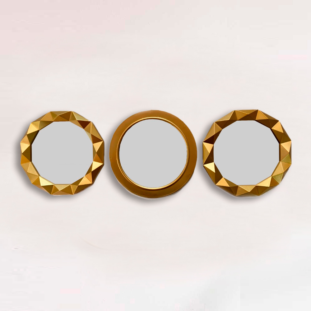 Kit 03 Espelhos Decorativo Moldura Redonda Dourado - D'Rossi