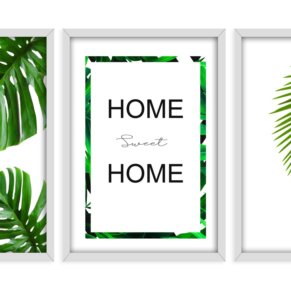 Kit 03 Quadros Decorativos "Folhagem Home Sweet Home" 43X33X1CM - D'Rossi