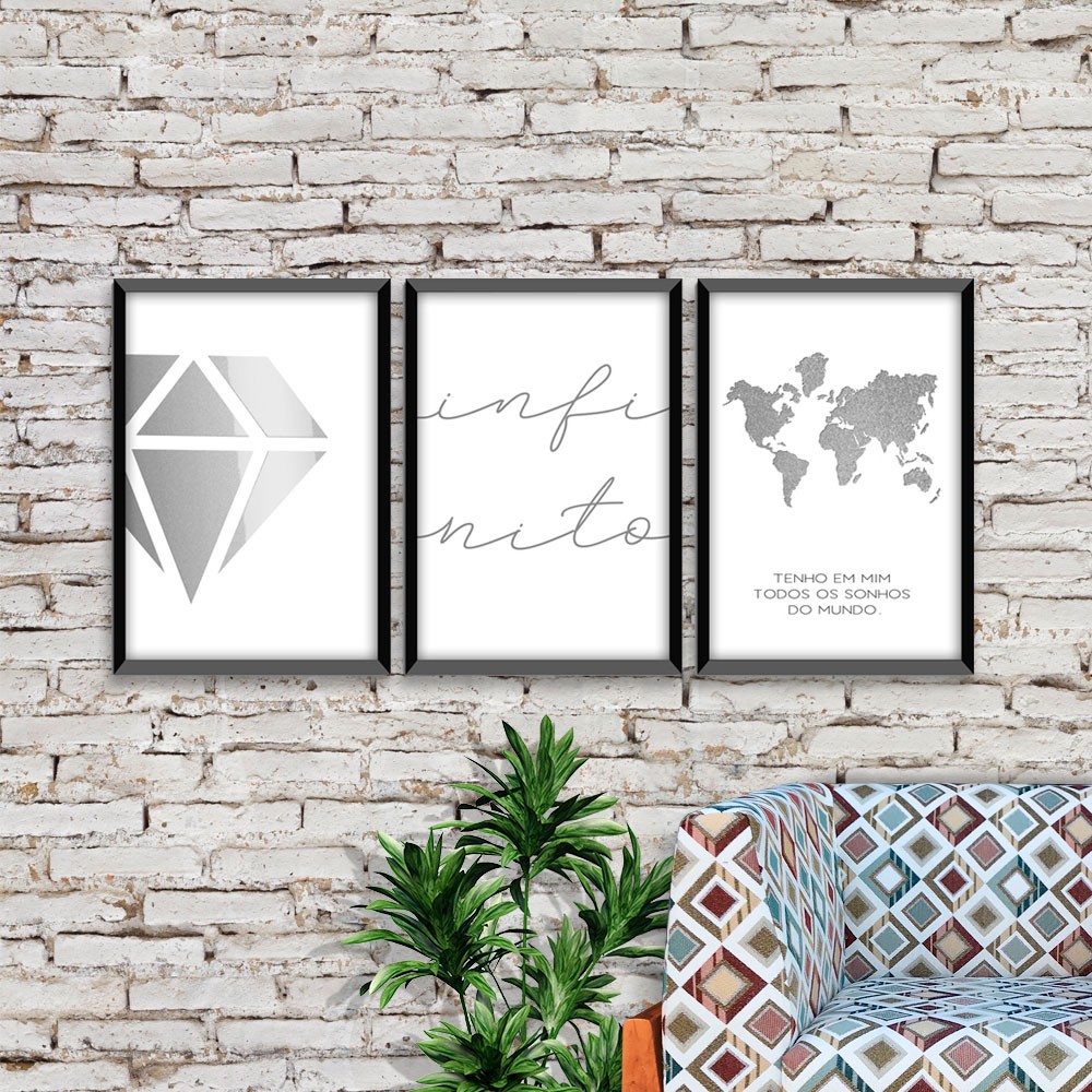 Kit 03 Quadros Decorativos "Infinito" 43X33X1CM - D'Rossi