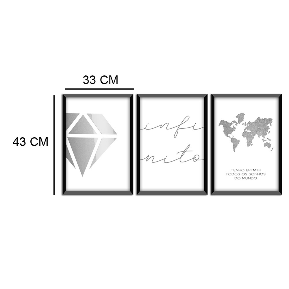 Kit 03 Quadros Decorativos "Infinito" 43X33X1CM - D'Rossi