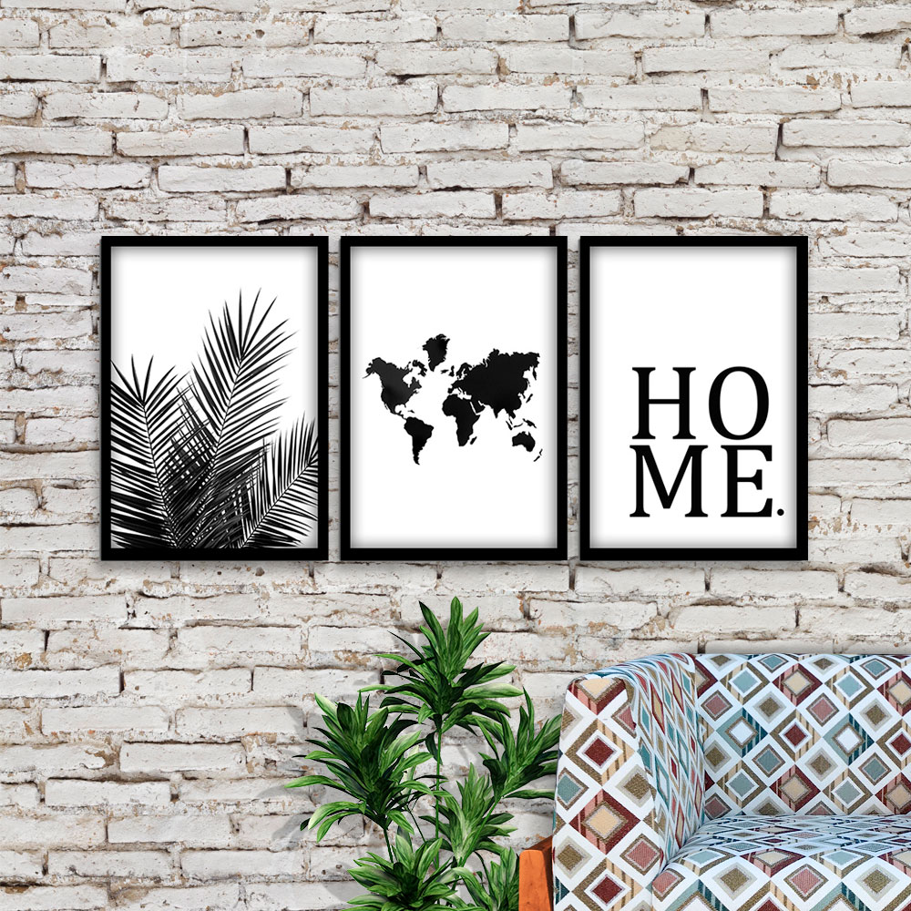Kit 03 Quadros Decorativos "Mapa" 43X33X1CM - D'Rossi