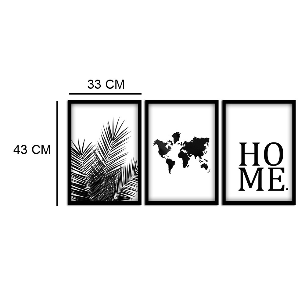 Kit 03 Quadros Decorativos "Mapa" 43X33X1CM - D'Rossi