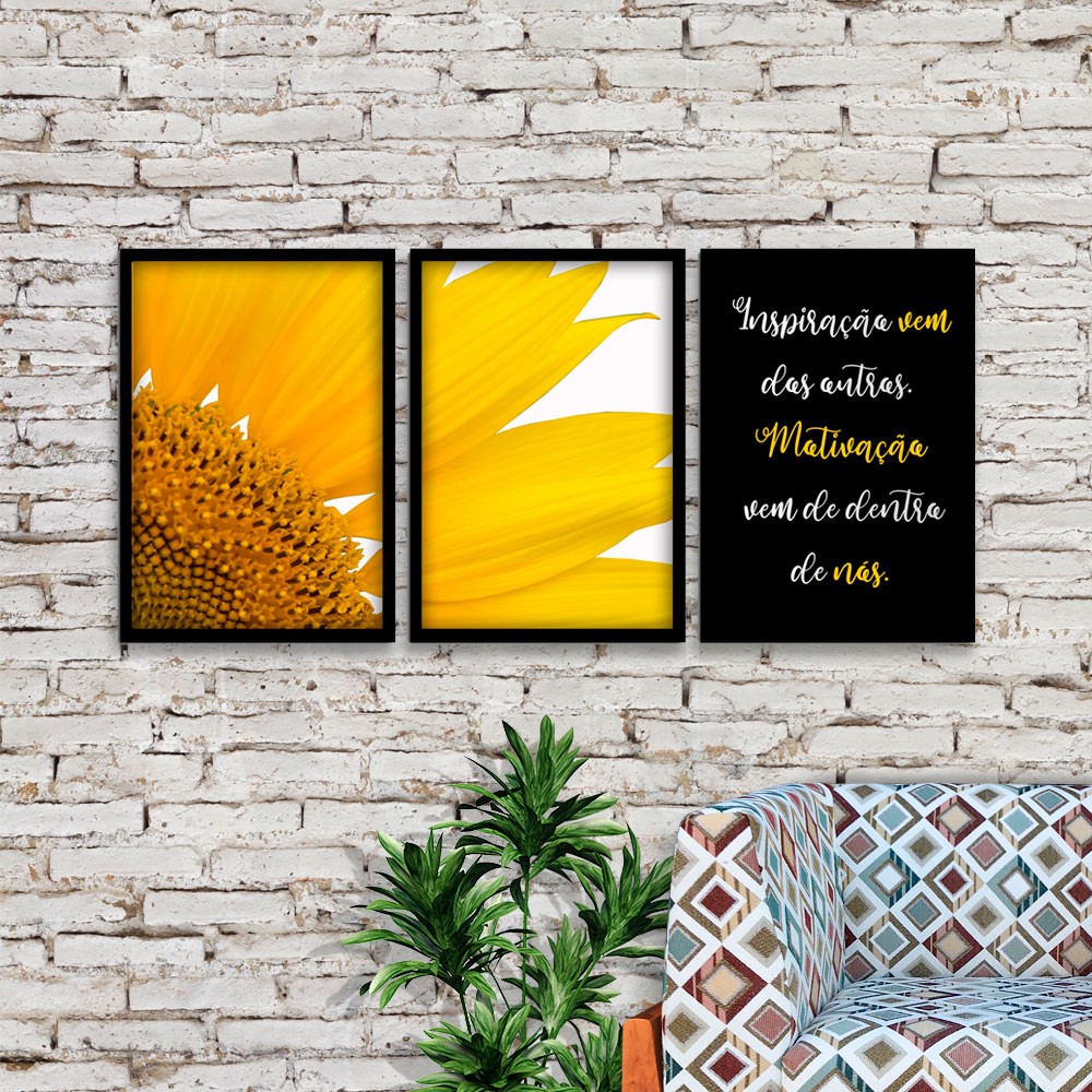 Kit 03 Quadros Decorativos "Motivação" 43X33X1CM - D'Rossi