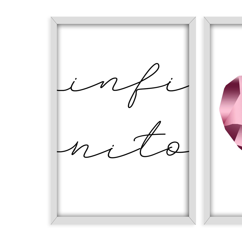 Kit 03 Quadros Decorativos "Pink Heart" 43X33X1CM - D'Rossi