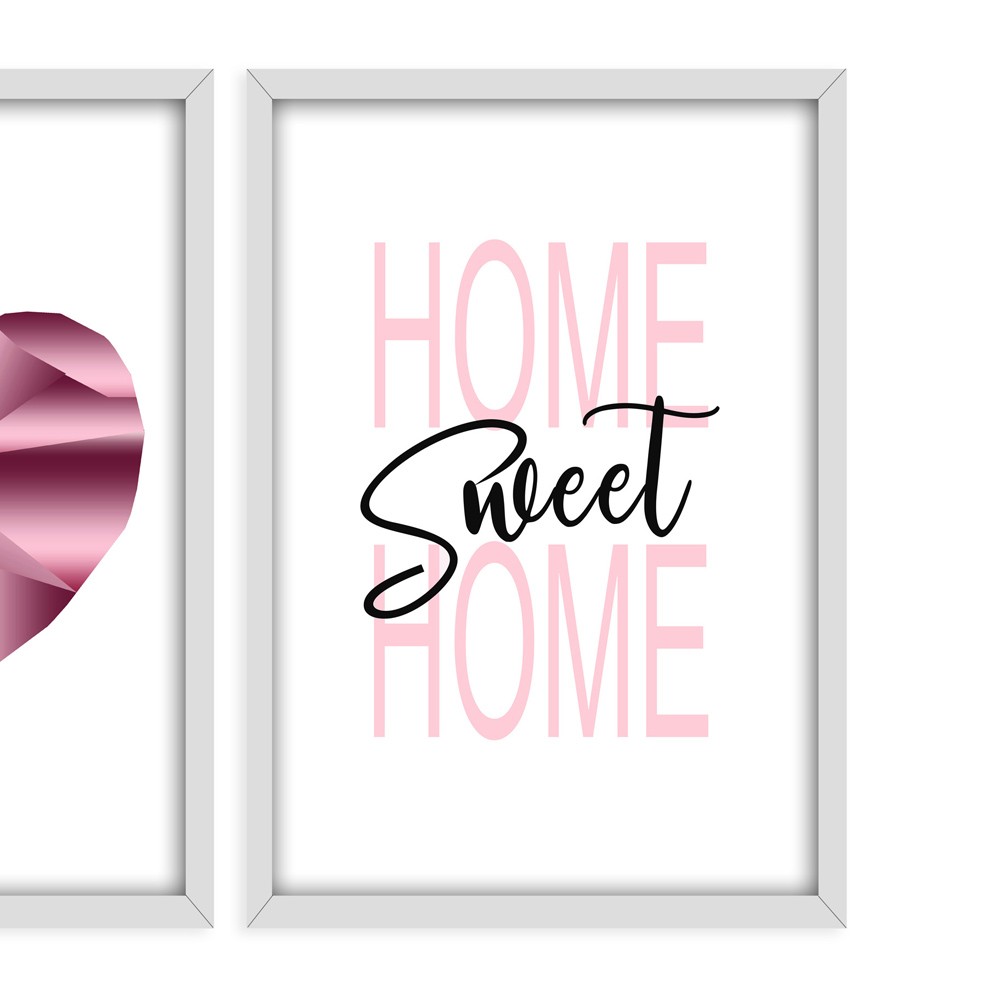 Kit 03 Quadros Decorativos "Pink Heart" 43X33X1CM - D'Rossi