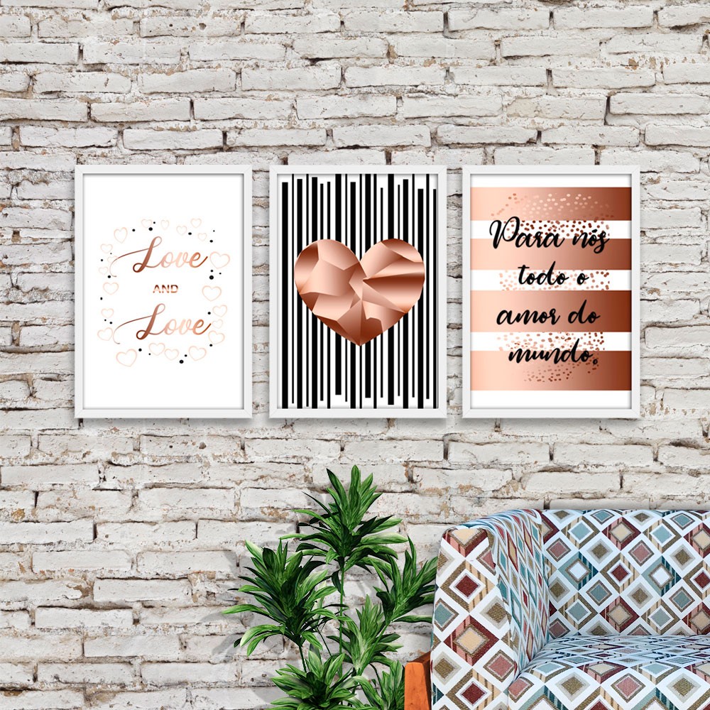 Kit 03 Quadros Decorativos "Todo Amor" 43X33X1CM - D'Rossi