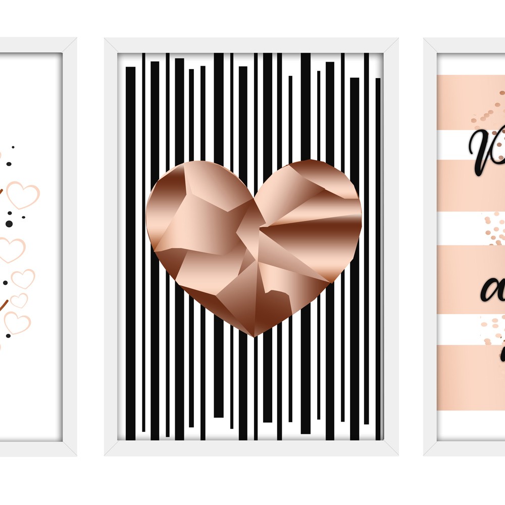 Kit 03 Quadros Decorativos "Todo Amor" 43X33X1CM - D'Rossi