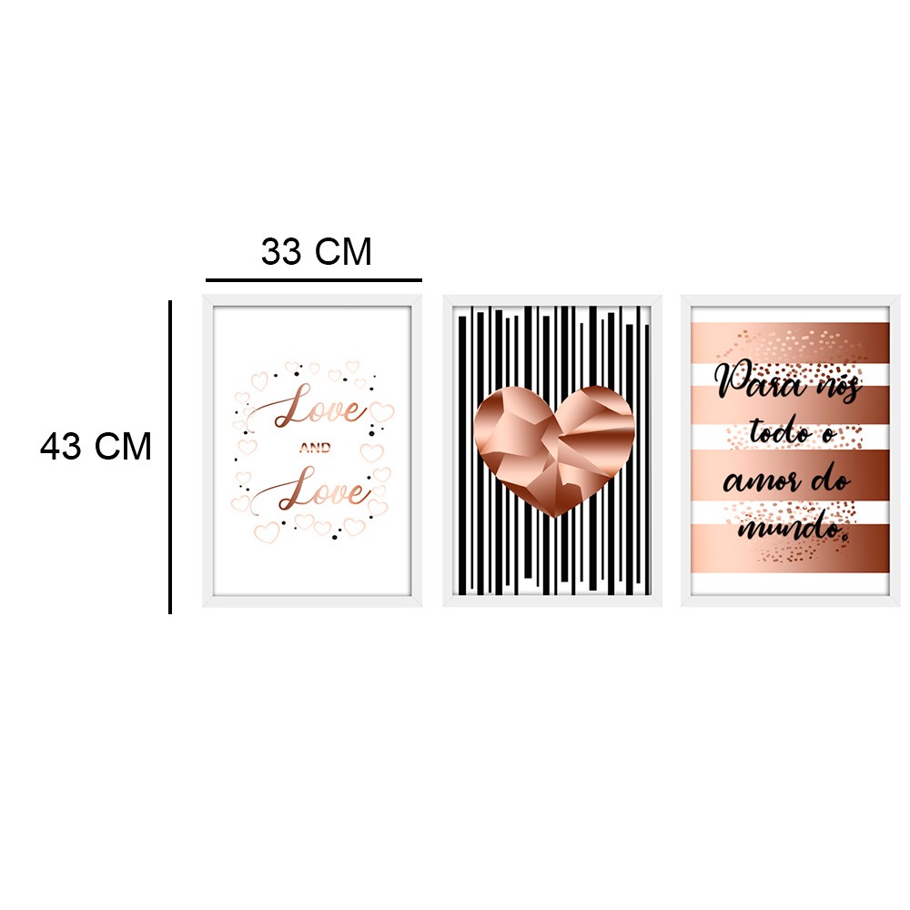 Kit 03 Quadros Decorativos "Todo Amor" 43X33X1CM - D'Rossi