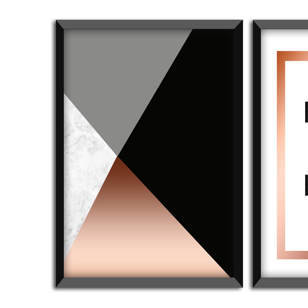 Kit 03 Quadros Decorativos Rose Gold "Home Sweet Home" 43X33X1CM - D'Rossi