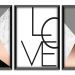 Kit 03 Quadros Decorativos Rose Gold "Love" 43X33X1CM - D'Rossi