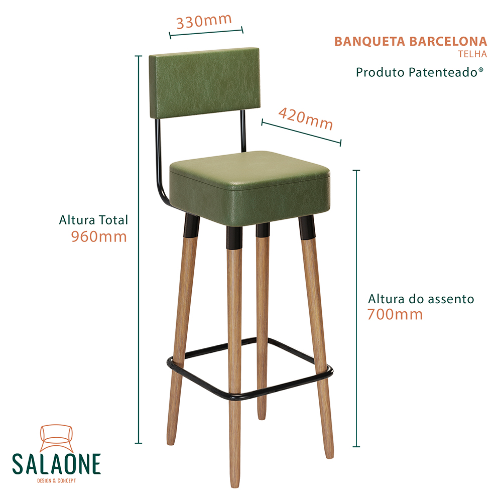 Kit 04 Banquetas Alta Barcelona Corano Verde Pés Palito - D'Rossi