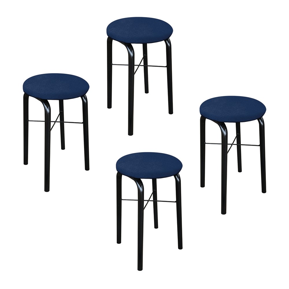 Kit 04 Banquetas Baixa Manu Suede Azul Marinho D'Rossi