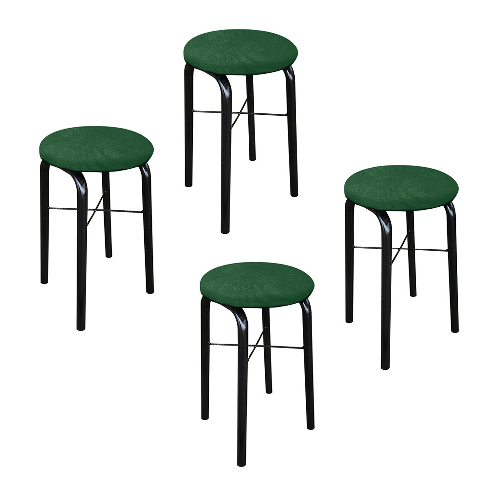 Kit 04 Banquetas Baixa Manu Suede Verde D'Rossi