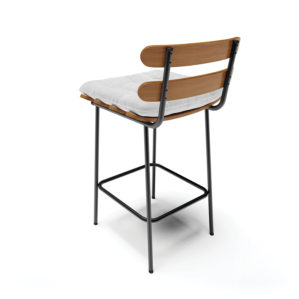 Kit 04 Banquetas Costela Corano Branco Base Metálica Preto - D'Rossi