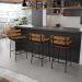 Kit 04 Banquetas Costela Suede Marrom Base Metálica Preto - D'Rossi