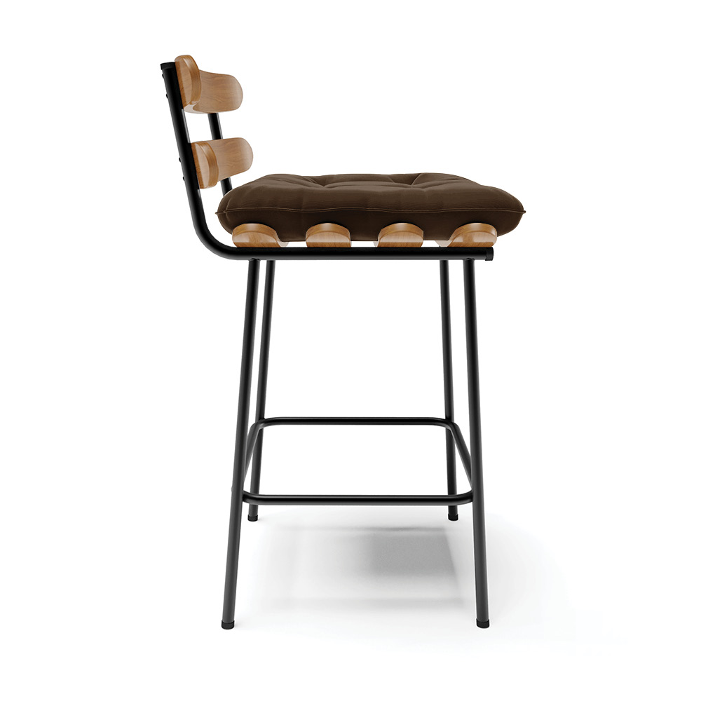 Kit 04 Banquetas Costela Suede Marrom Base Metálica Preto - D'Rossi