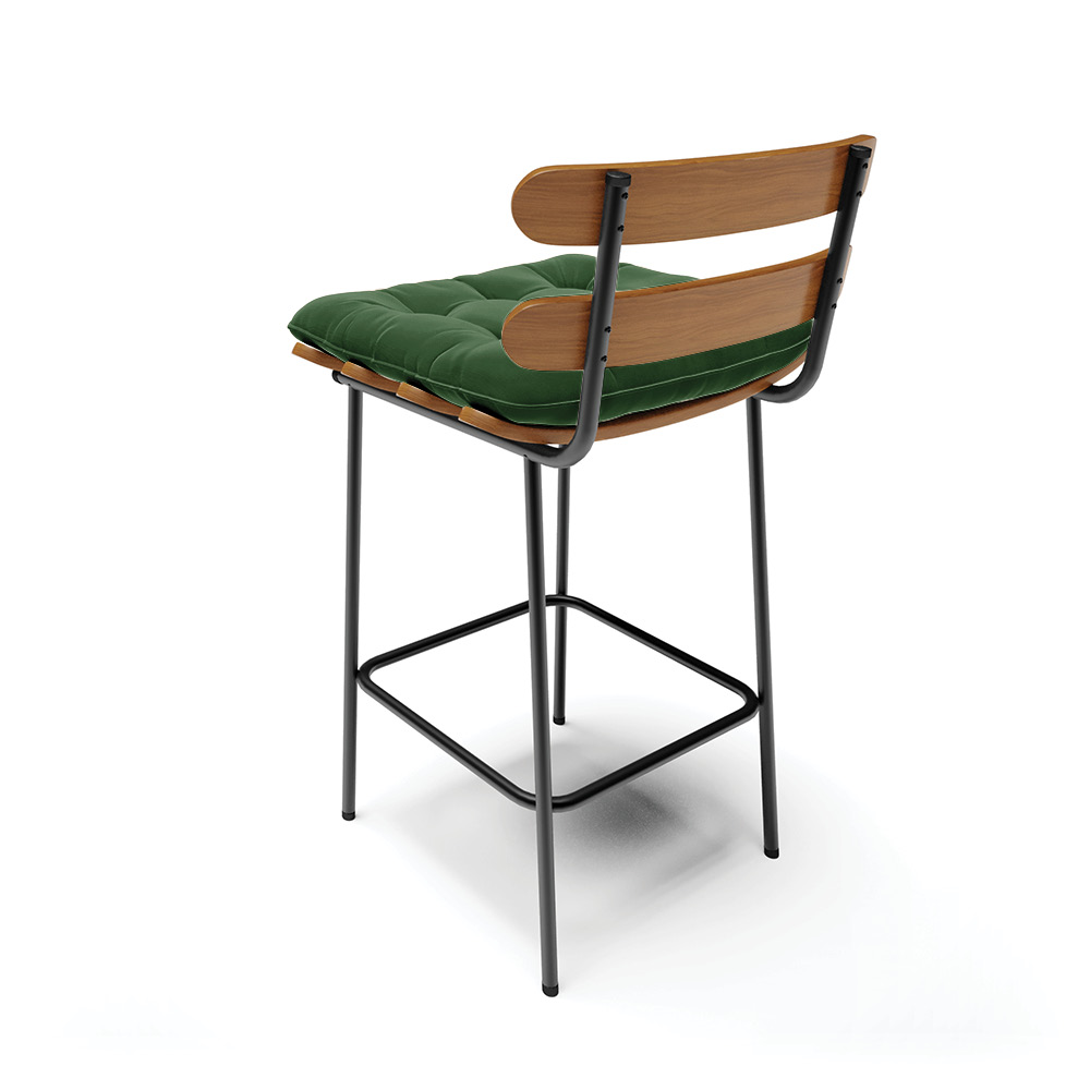Kit 04 Banquetas Costela Suede Verde Base Metálica Preto - D'Rossi