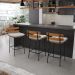 Kit 04 Banquetas Costela Veludo Cinza Base Metálica Preto - D'Rossi