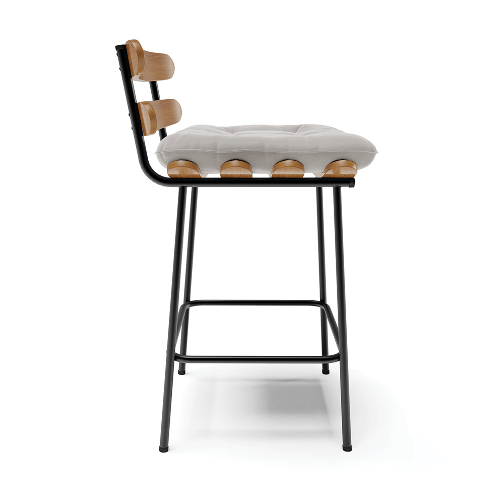 Kit 04 Banquetas Costela Veludo Cinza Base Metálica Preto - D'Rossi