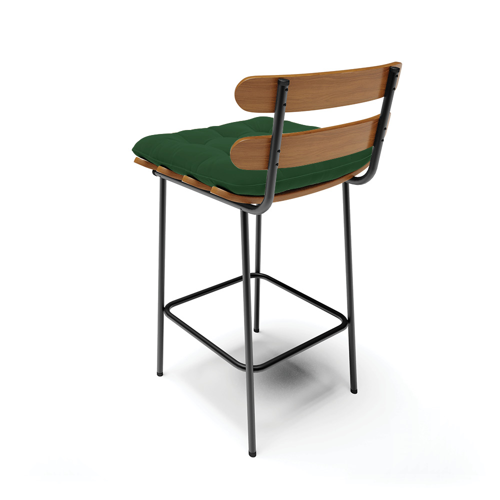 Kit 04 Banquetas Costela Veludo Verde Base Metálica Preto - D'Rossi