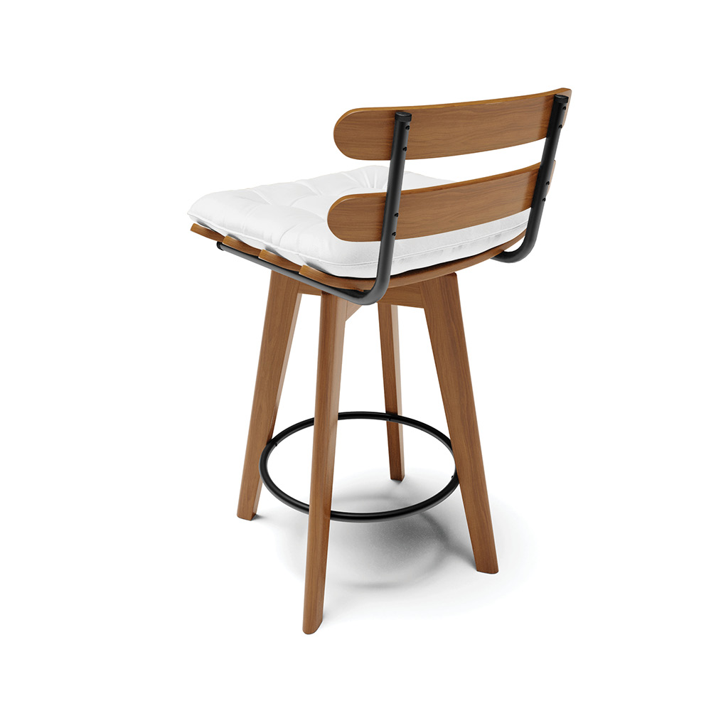 Kit 04 Banquetas Giratória Costela Corino Branco Base Madeira MA70 - D'Rossi