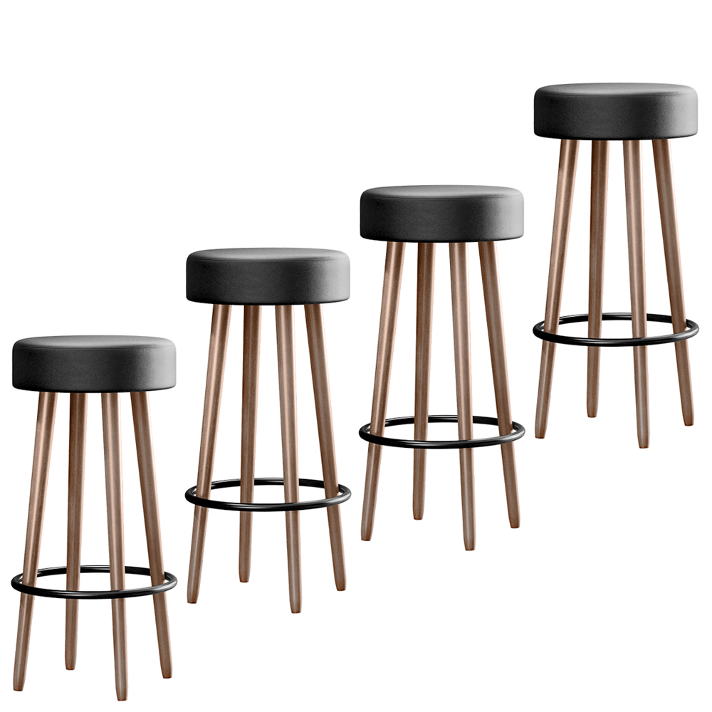 Kit 04 Banquetas Redondas Industrial Líbia Corano Preto - D'Rossi