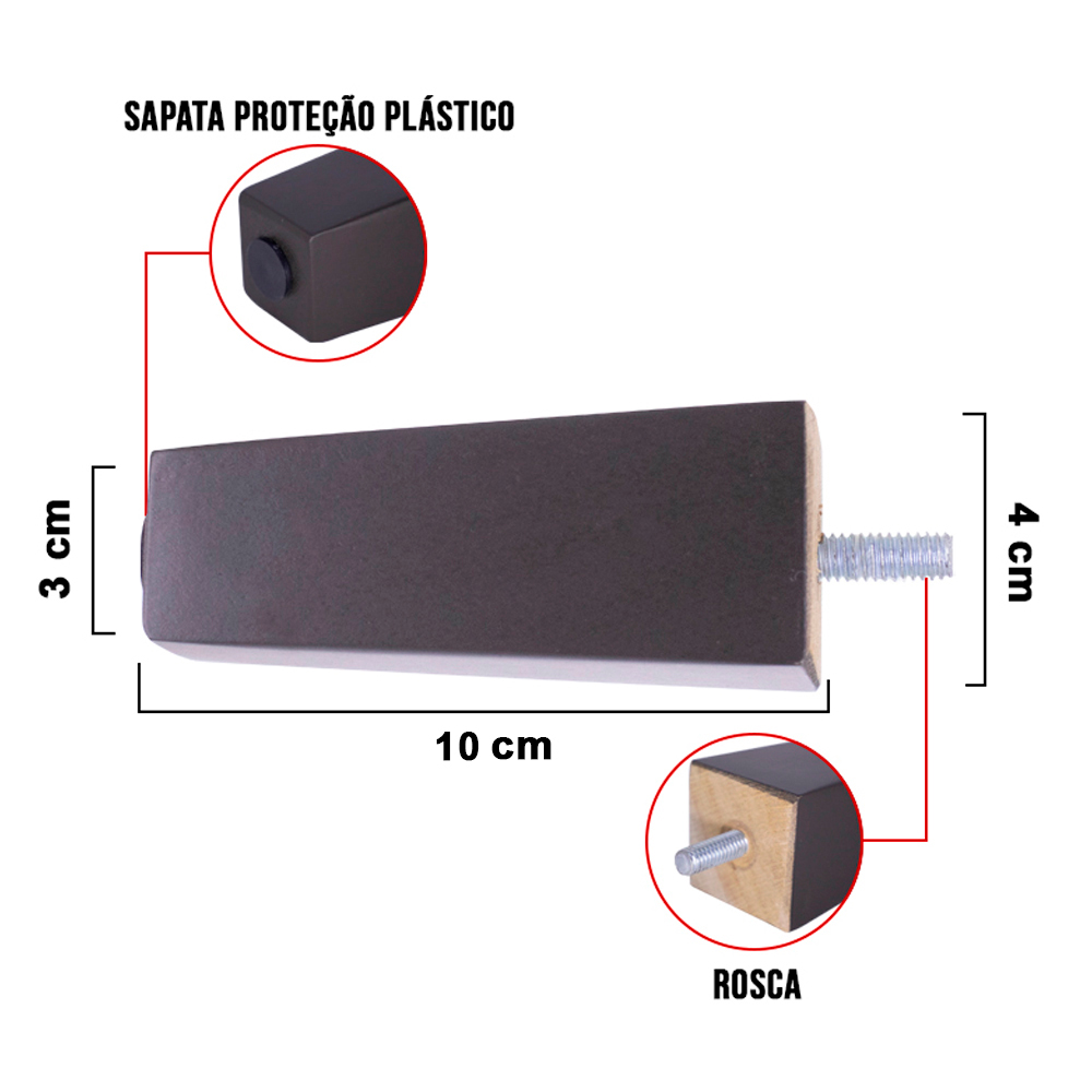Kit 04 Pés Chanfrado Tabaco 10 cm - D'Rossi