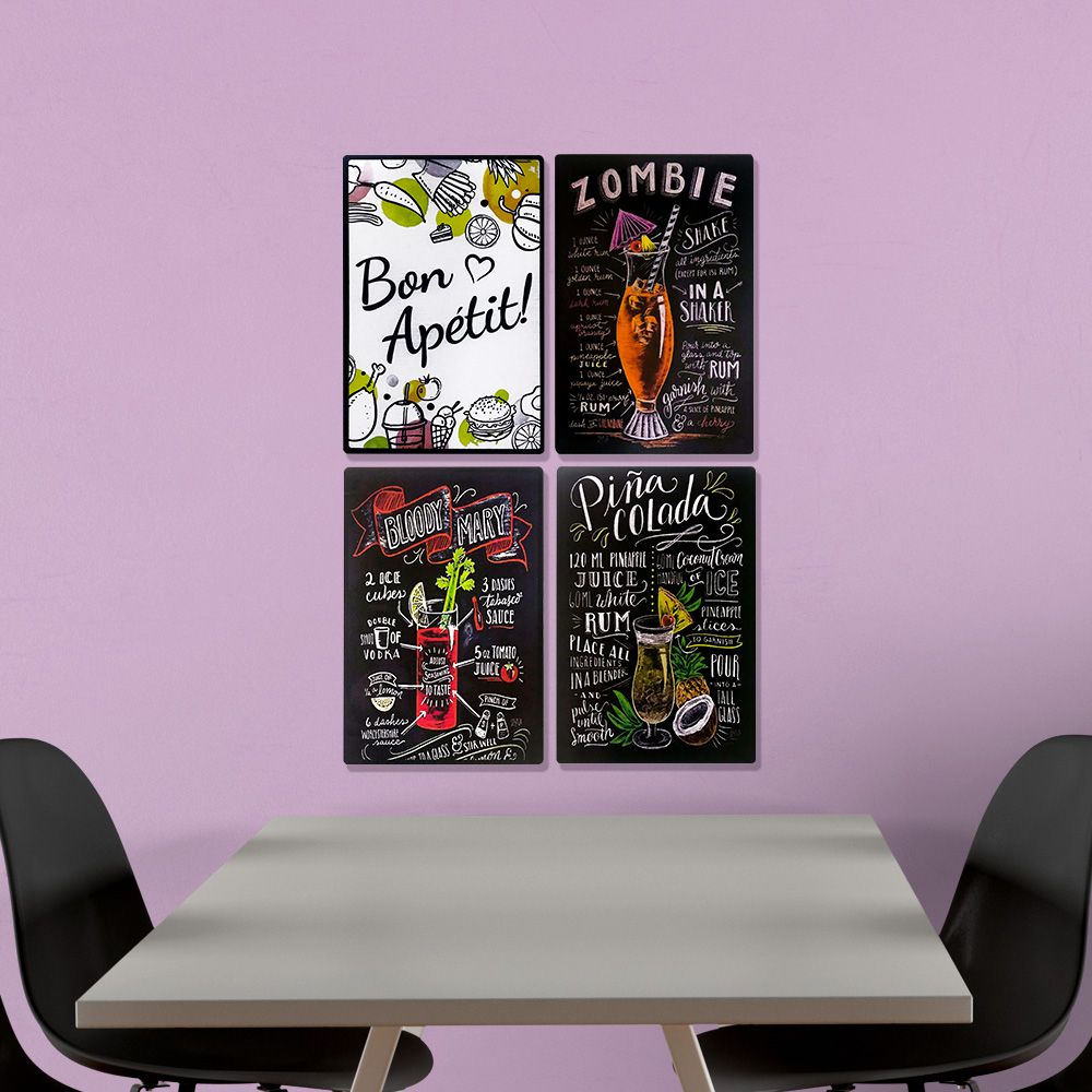 Kit 04 Placas de MDF Decorativas Bebidas 19,5x29,5 - D'Rossi