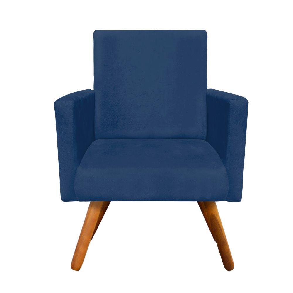 Kit 04 Poltronas Nina Suede Azul Marinho Pés Palito Castanho D'Rossi