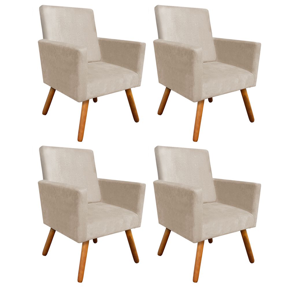 Kit 04 Poltronas Nina Suede Bege Pés Palito Castanho D'Rossi