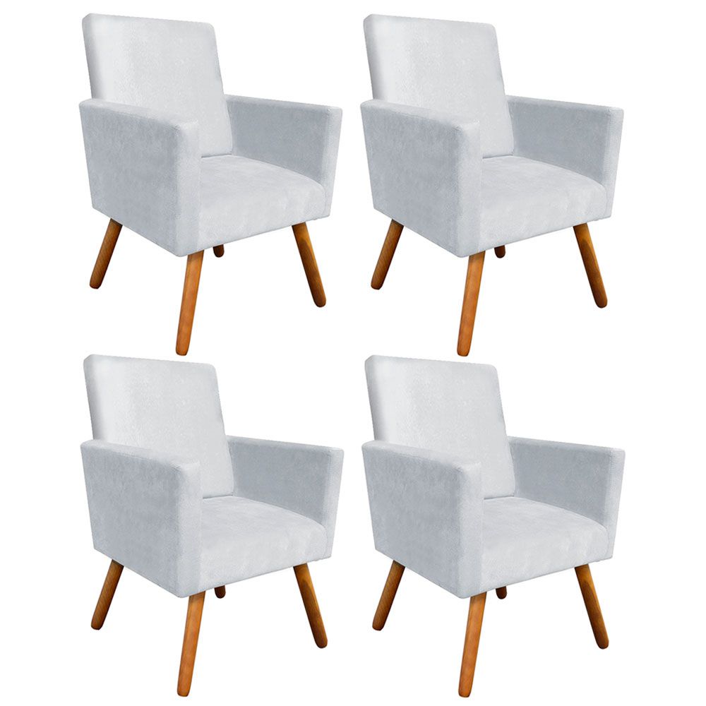 Kit 04 Poltronas Nina Suede Cinza Pés Palito Castanho D'Rossi