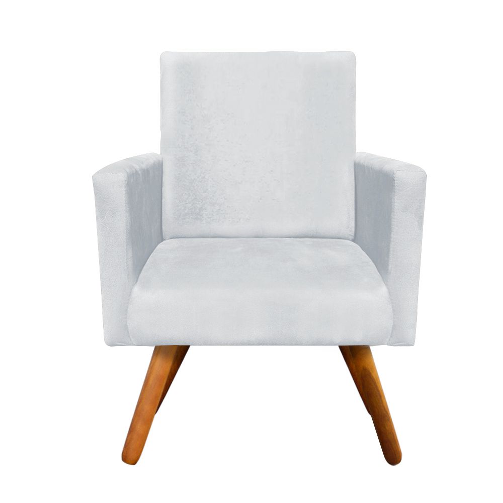 Kit 04 Poltronas Nina Suede Cinza Pés Palito Castanho D'Rossi