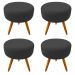 Kit 04 Puffs Banqueta Berlim Redondo Suede Preto Pés Castanho D'Rossi