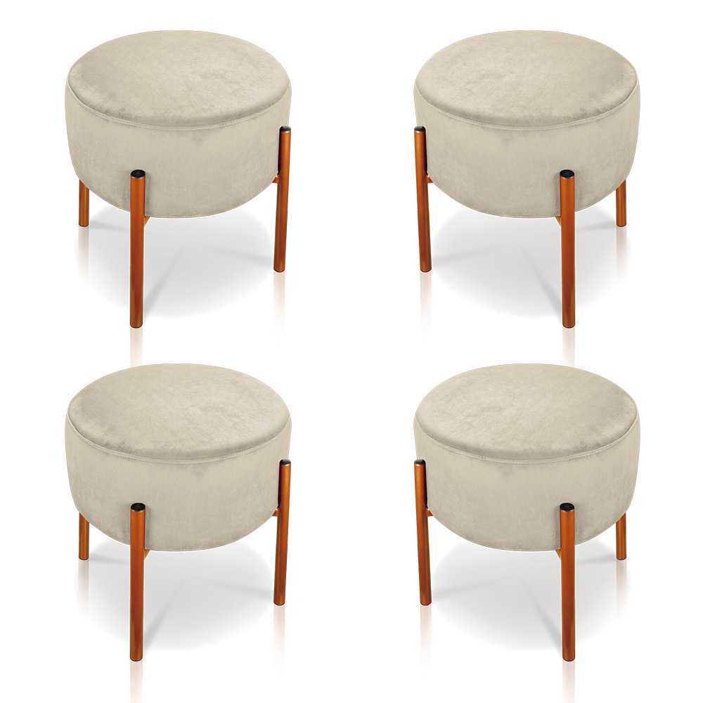 Kit 04 Puffs Iron Suede Base Metálica Cobre - D'Rossi