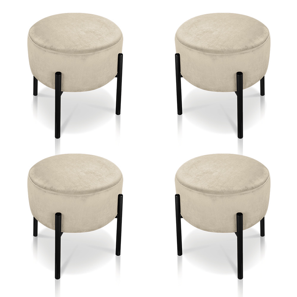 Kit 04 Puffs Iron Suede Bege Base Preto Palito D'Rossi