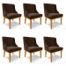 Kit 06 Cadeiras de Jantar Liz Suede Marrom Base Fixa Madeira Castanho - D'Rossi