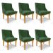 Kit 06 Cadeiras de Jantar Liz Suede Verde Base Fixa Madeira Castanho - D'Rossi