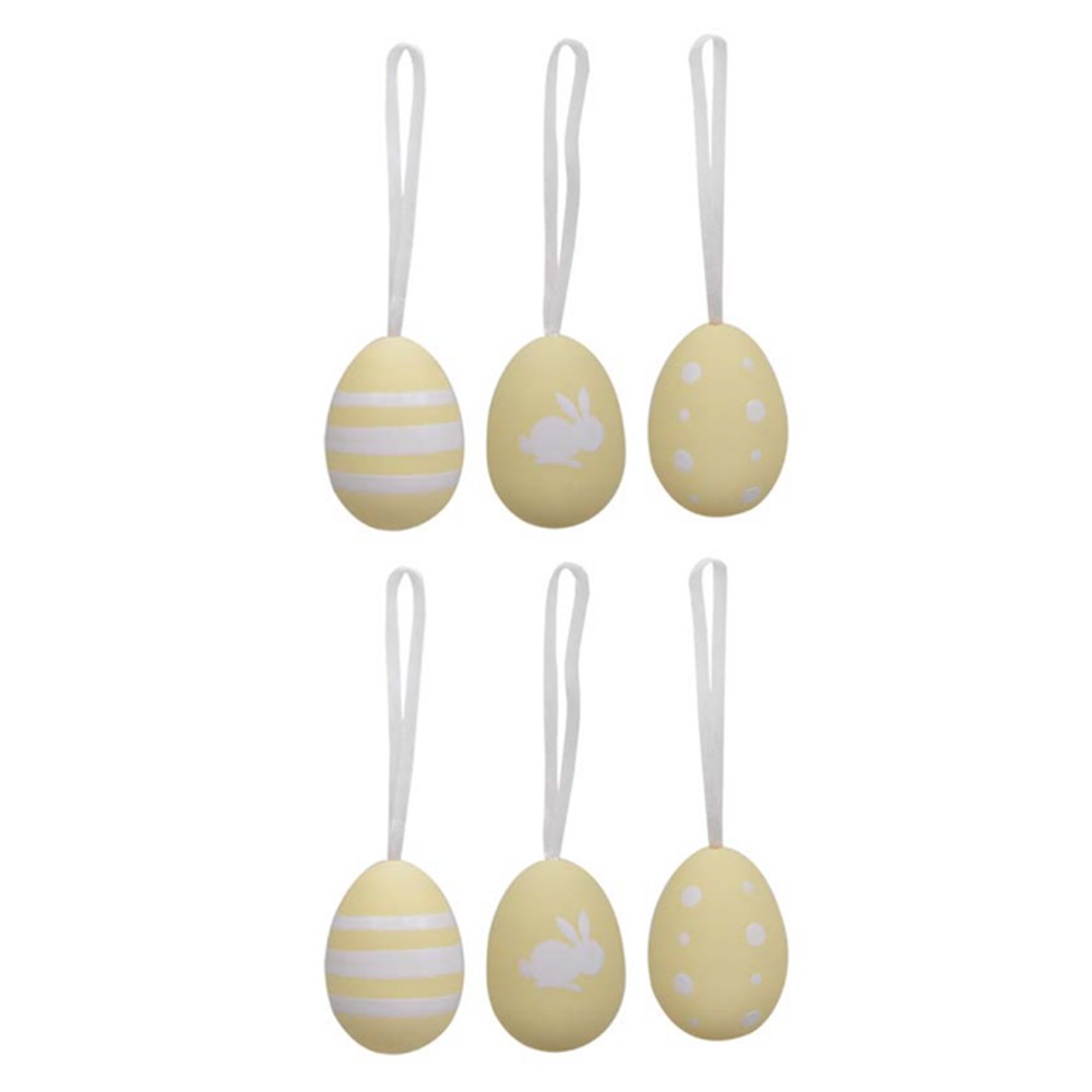 Kit 06 Enfeites Ovo Decorativo PLT Amarelo e Branco - D'Rossi