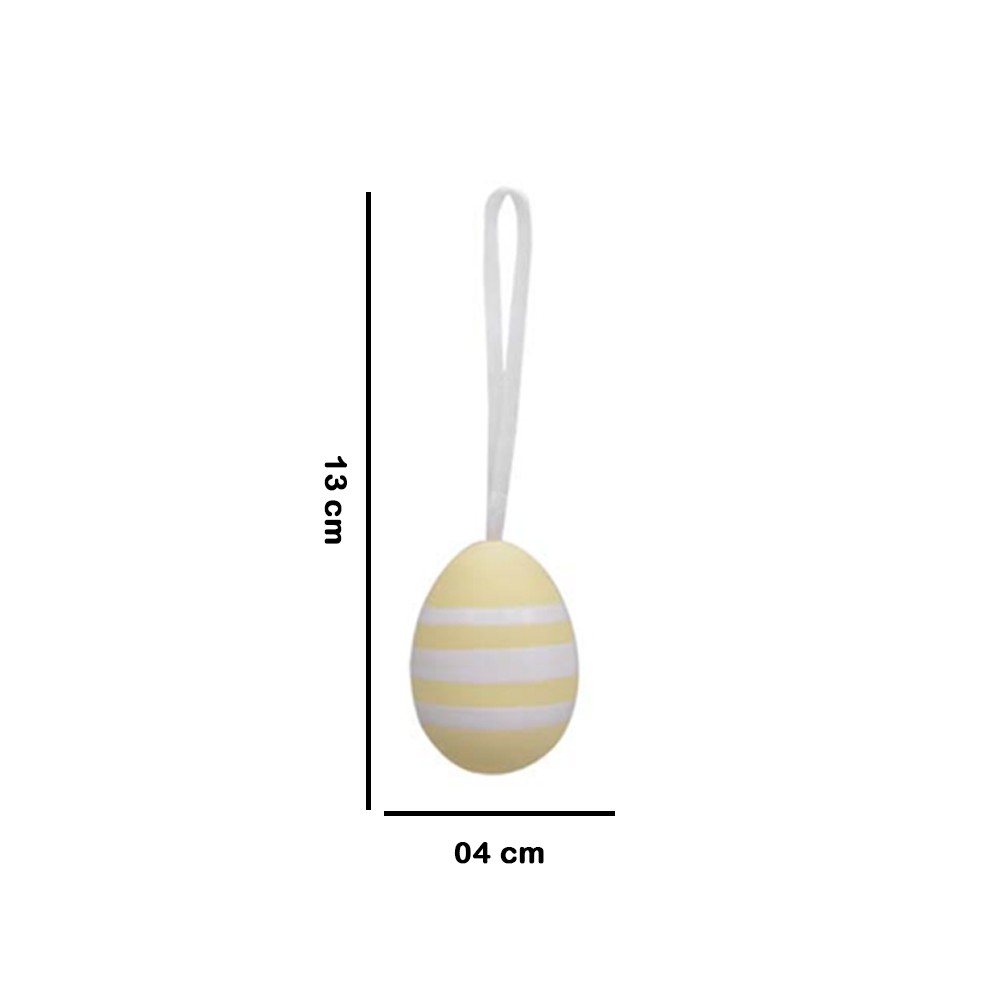 Kit 06 Enfeites Ovo Decorativo PLT Amarelo e Branco - D'Rossi