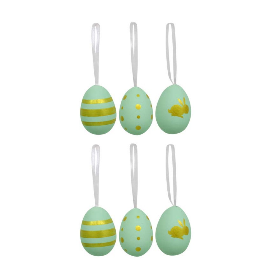 Kit 06 Enfeites Ovo Decorativo PLT Verde e Dourado - D'Rossi